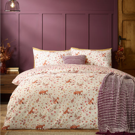 Woodland Fox So Soft Reversible Duvet Cover Set in Natural by Catherine Lansfield