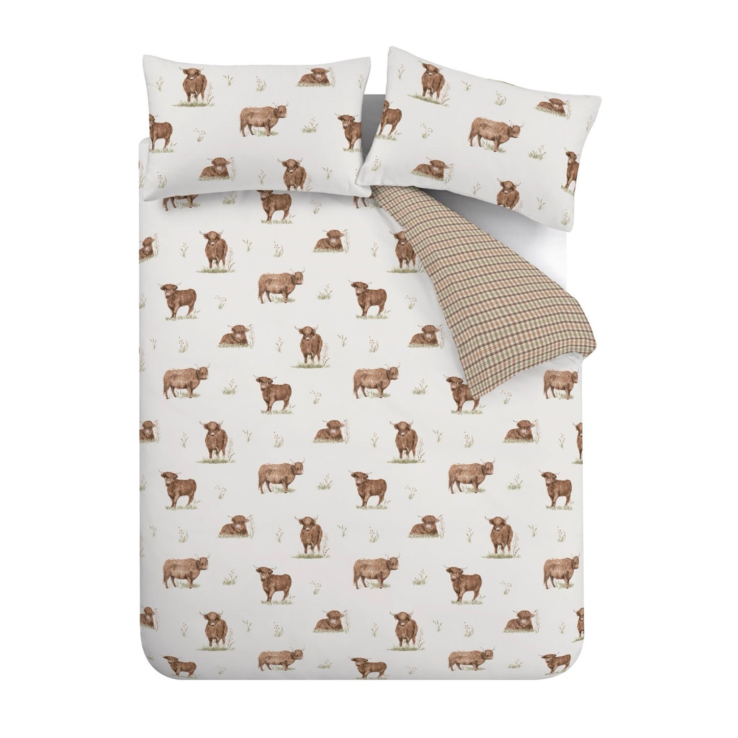 Angus Highland Cow Reversible Duvet Cover Set in Natural by Catherine Lansfield