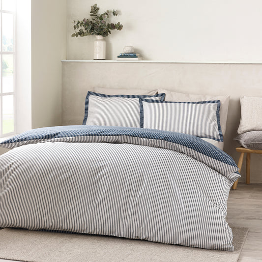 Oxford Pinstripe Reversible Duvet Cover Set in Navy by Catherine Lansfield