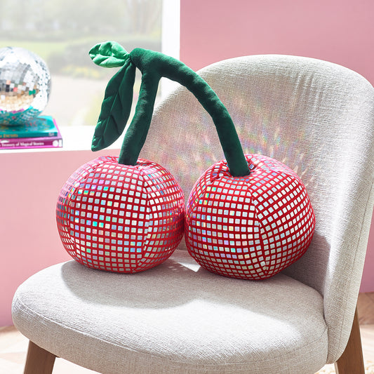 Catherine Lansfield Pink Disco Cherries 3D Shaped Cushion