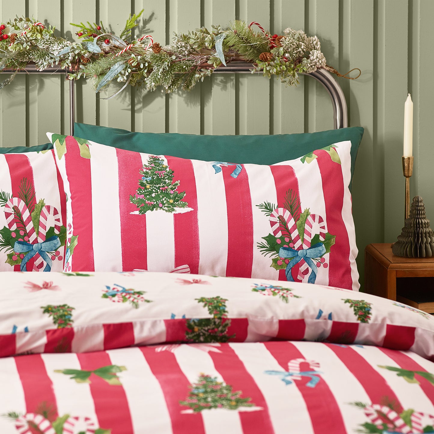 Christmas Stripe Reversible Duvet Cover Set in Red by Catherine Lansfield