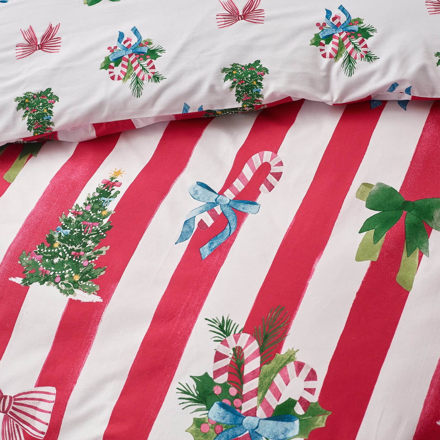 Christmas Stripe Reversible Duvet Cover Set in Red by Catherine Lansfield