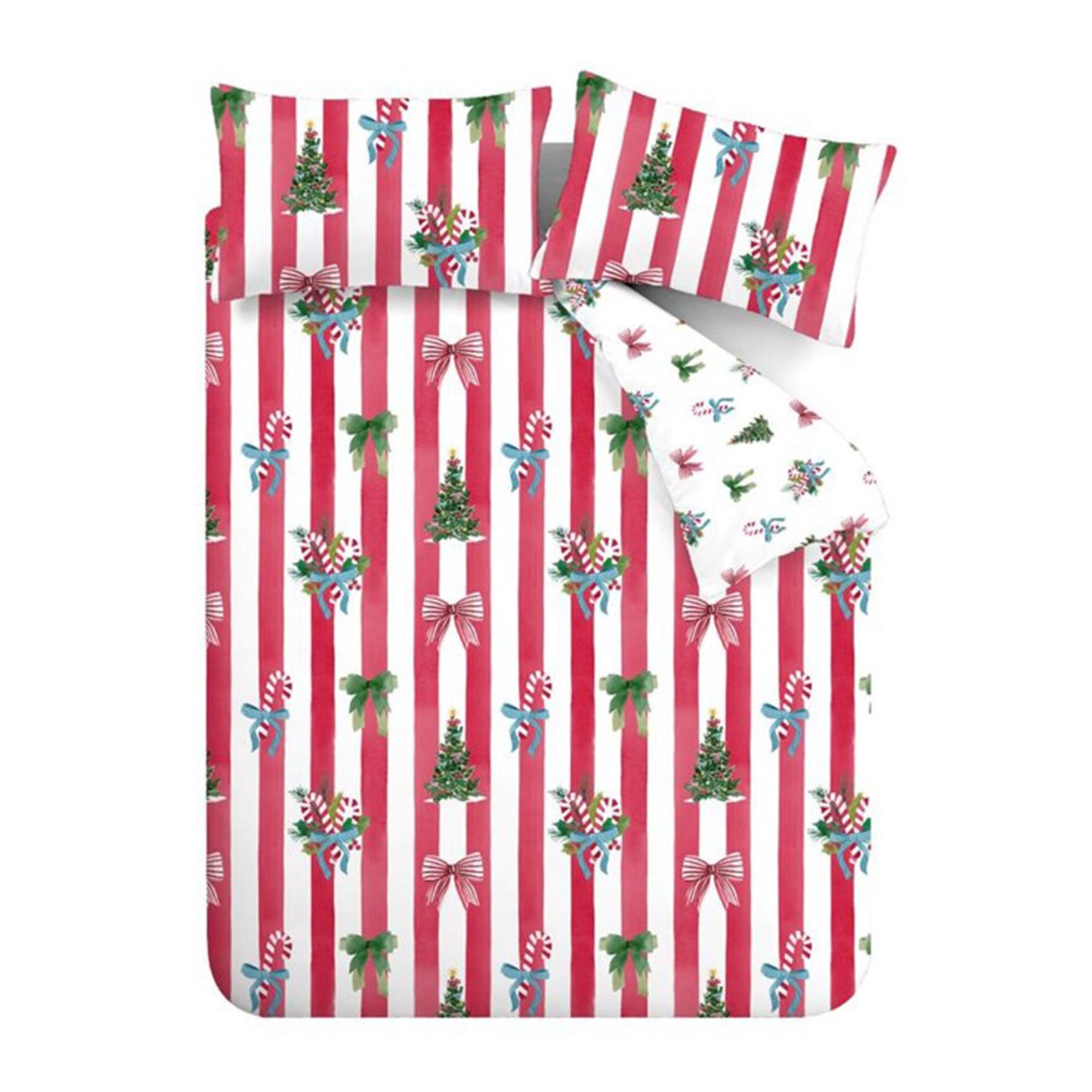 Christmas Stripe Reversible Duvet Cover Set in Red by Catherine Lansfield