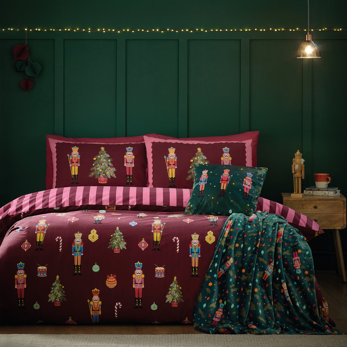 Christmas Nutcracker Stripe Reversible Duvet Cover Set in Plum by Catherine Lansfield