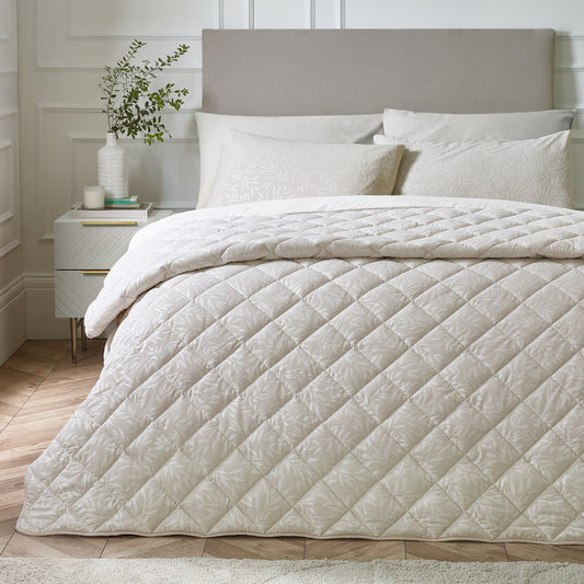 Corded Leaves Quilted Bedspread in Champagne Gold by Catherine Lansfield