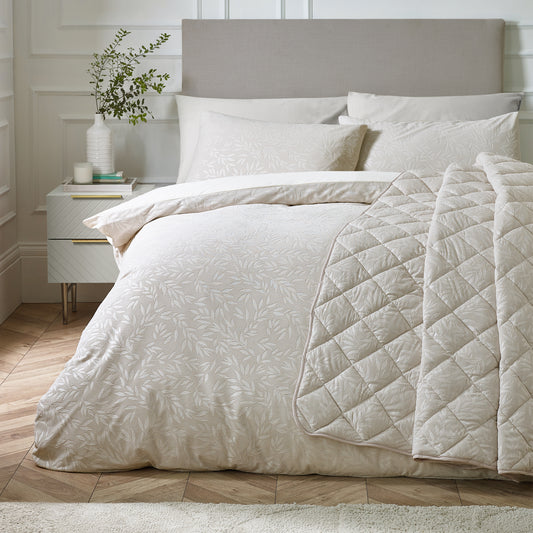 Corded Leaves Duvet Cover Set in Champagne Gold by Catherine Lansfield