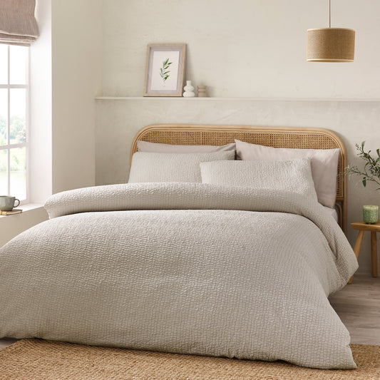 Crinkle Seersucker Duvet Cover Set in Natural by Catherine Lansfield