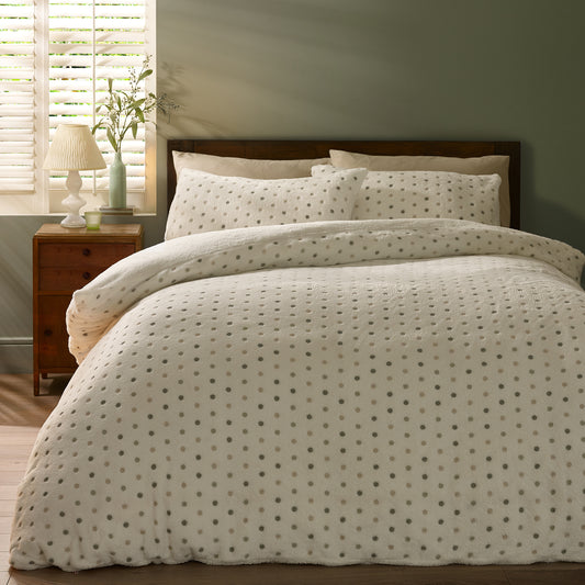 Catherine Lansfield Natural Cosy Spot Fleece Duvet Cover Set