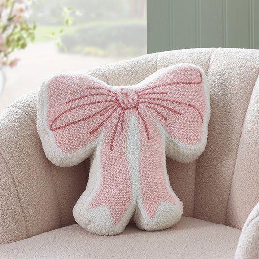 Catherine Lansfield Pink Bow Boucle 3D Shaped Cushion