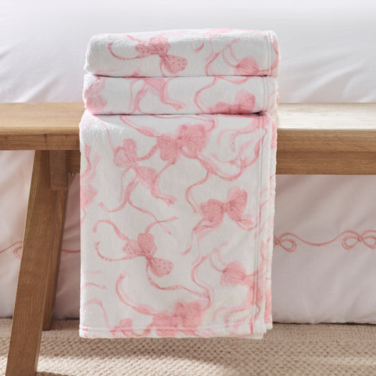 Catherine Lansfield Pink Oversized Bow Cosy Fleece Blanket Throw
