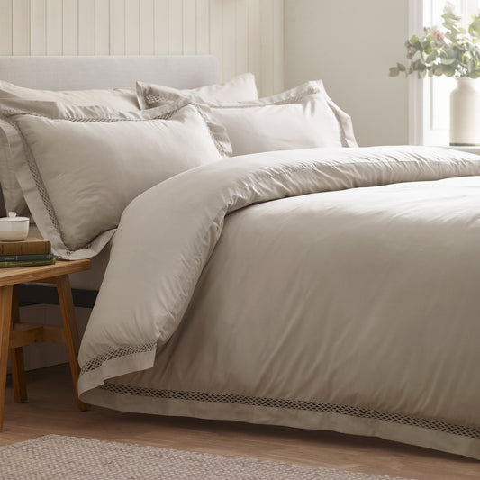 Classic Lattice Lace Duvet Cover Set in Natural by Catherine Lansfield