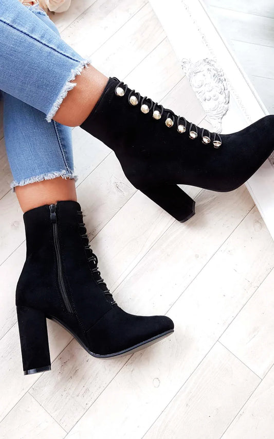 Faux Suede Corset Ankle Boots