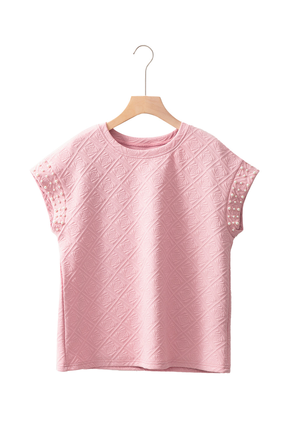 Light Pink Rose Floral Textured Pearl Beaded Top