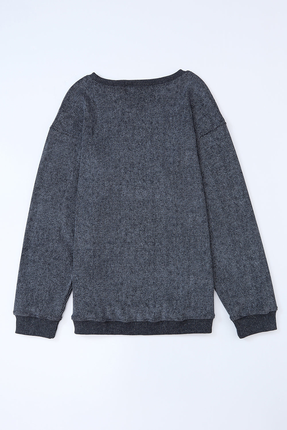 Solid Ribbed Round Neck Pullover Sweatshirt