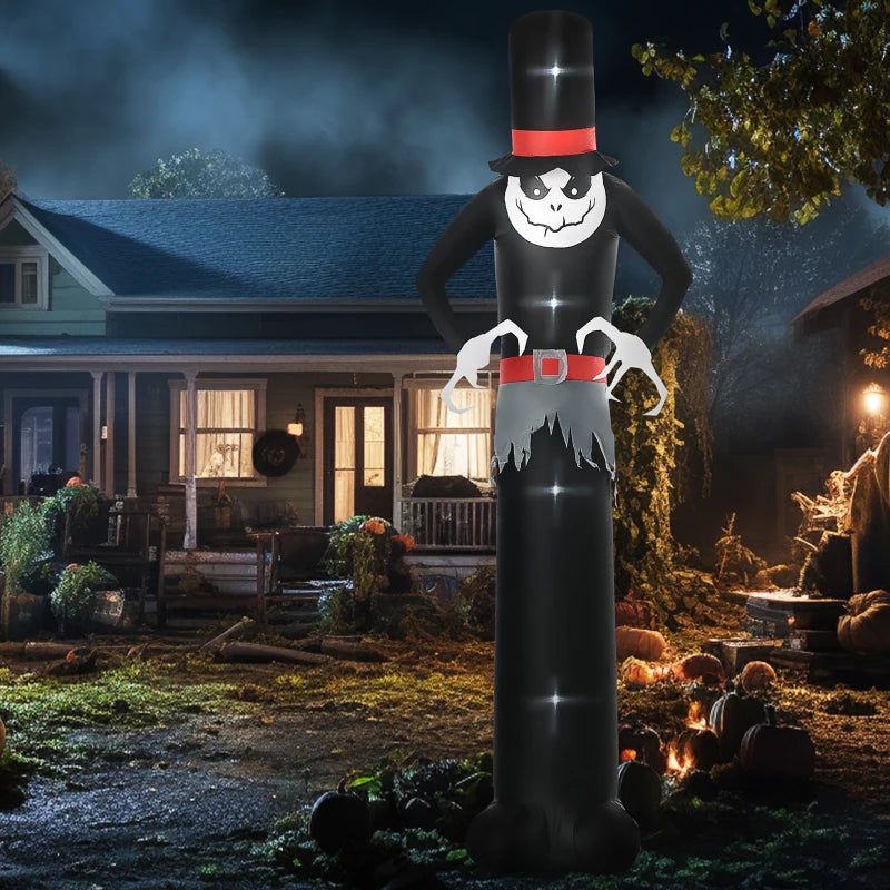 Giant 10ft Halloween Inflatables Tall Ghost with Hat, Build-in LEDs Blow Up