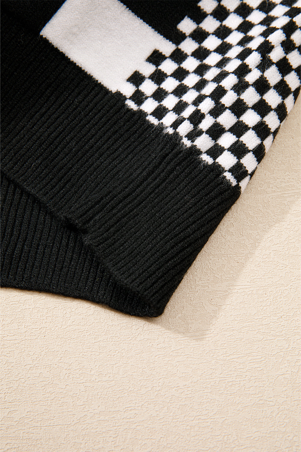 Checkered Drop Shoulder Round Neck Sweater