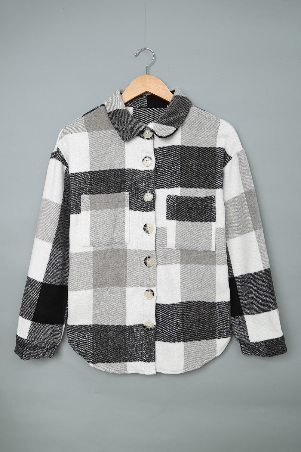 Plaid Color Block Pockets Buttoned Shacket