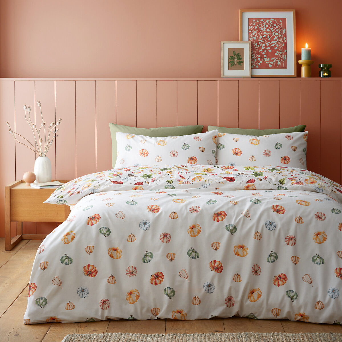 Autumn Pumpkins Reversible Duvet Cover Set in Orange by Catherine Lansfield