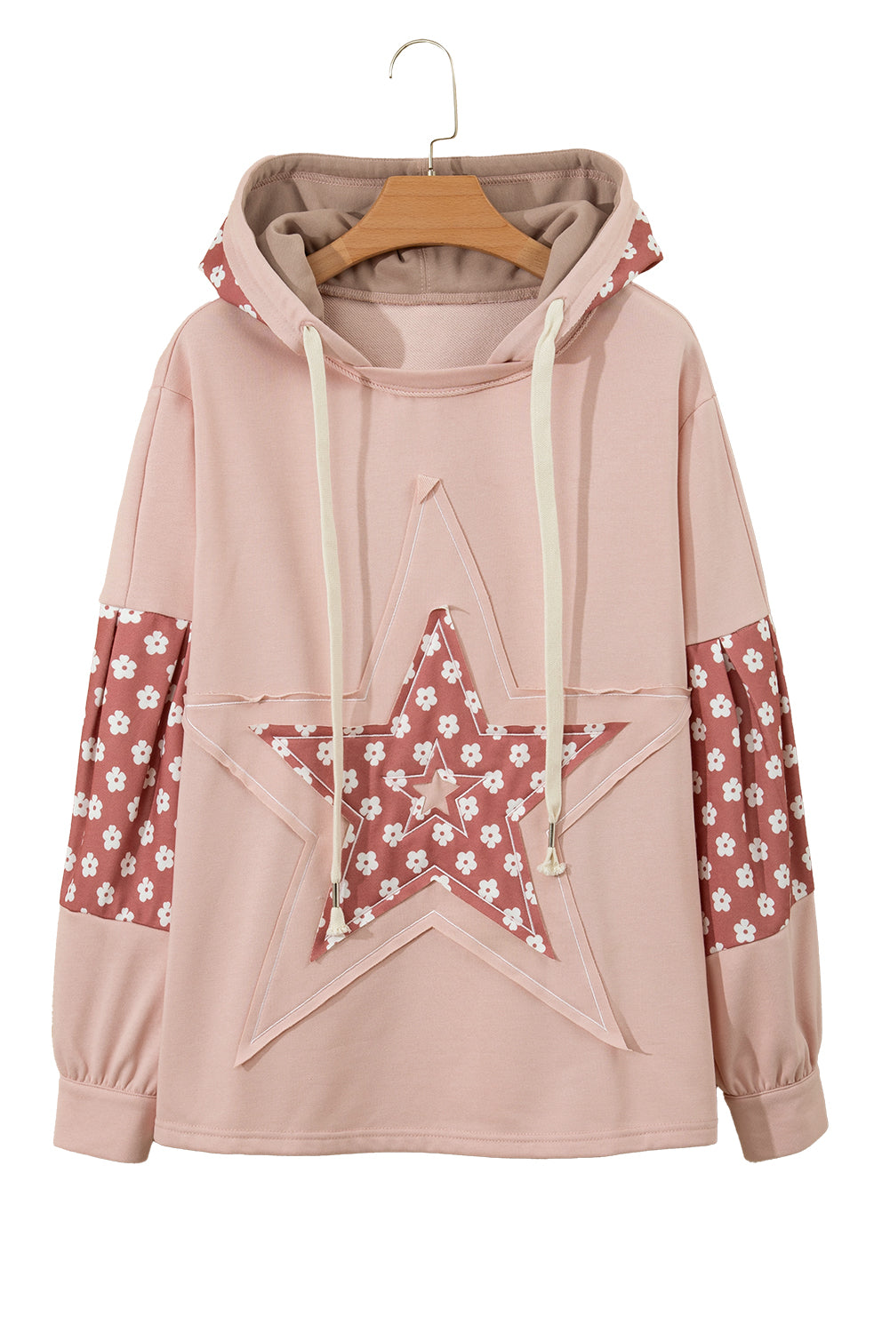 Floral Patchwork Star Pattern Drawstring Hoodie