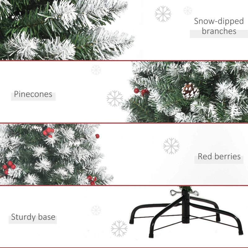 6ft Artificial Pencil Christmas Tree with Pinecones and Red Berries