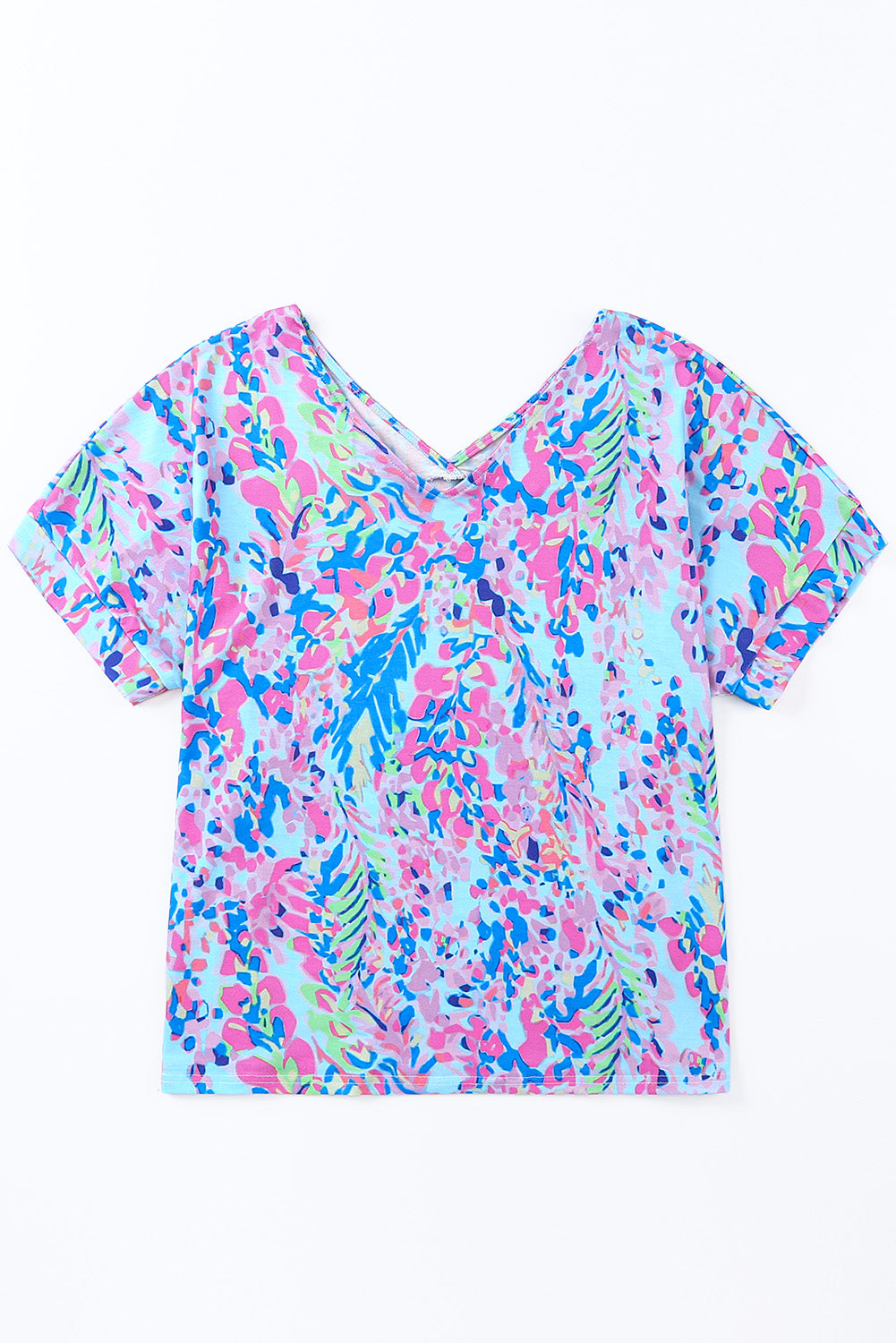 Boho Abstract Floral Print V Neck T Shirt