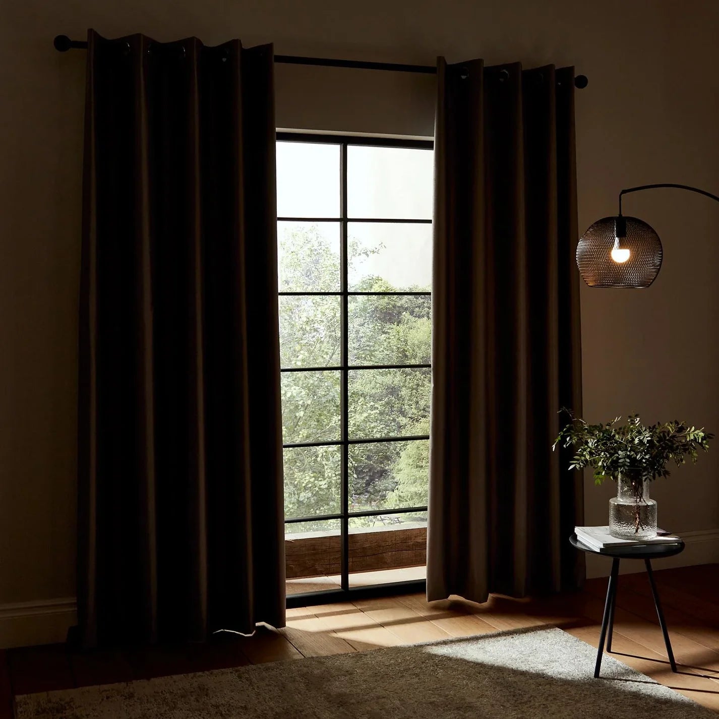 Silver Faux Silk Blackout Eyelet Curtains - Catherine Lansfield