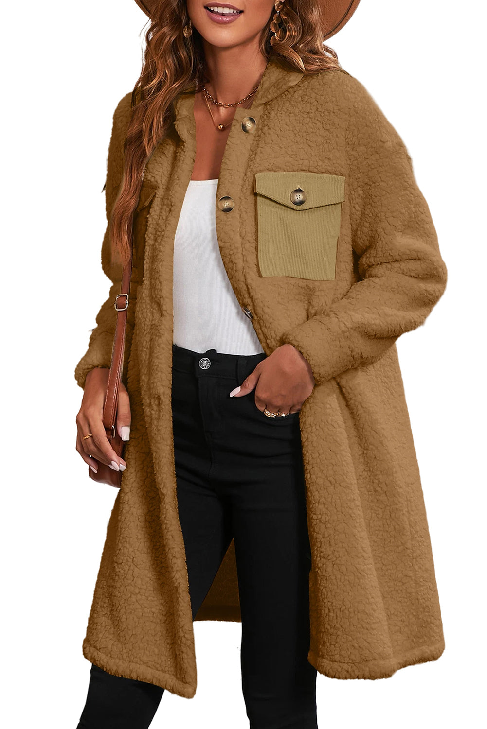 Flap Pocket Single Breasted Teddy Coat