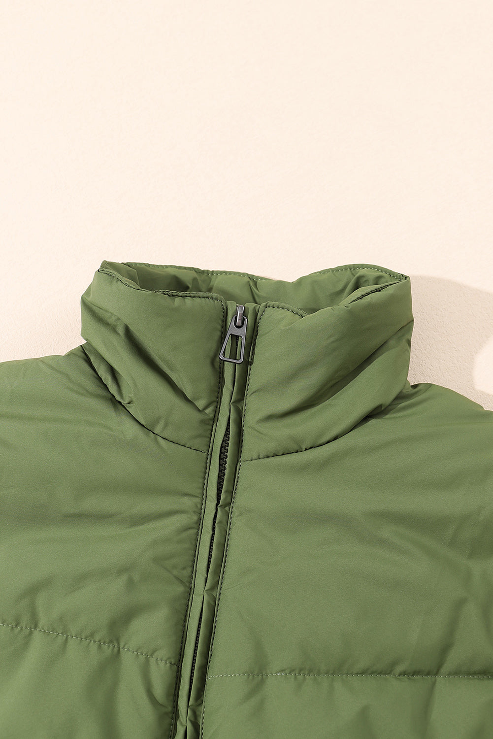 Solid Zip Up Pocketed Puffer Coat