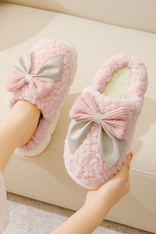 Bowknot Applique Plush Winter Slippers