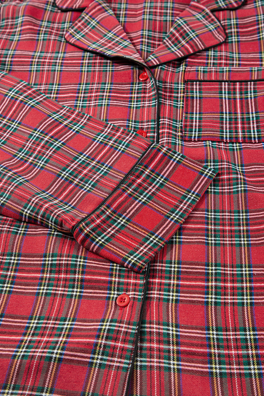 Red Plaid Print Shirt and Drawstring Pants Plus Size Pajama Set