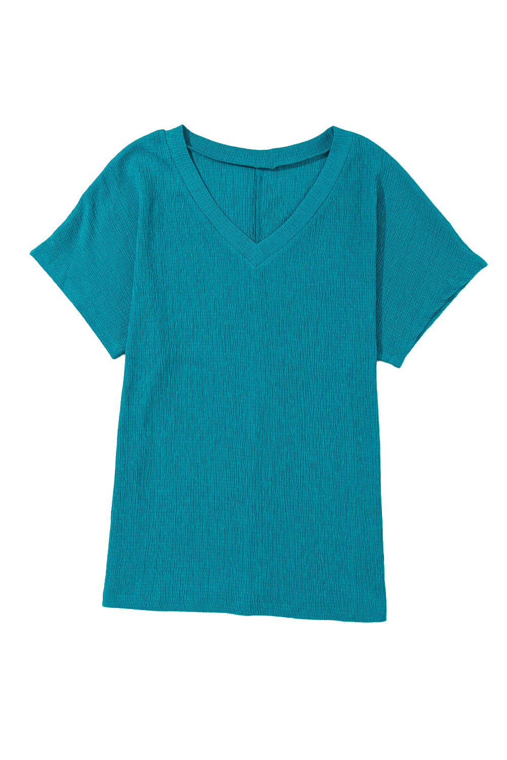 Plain Crinkled V Neck Flounce Sleeve T Shirt