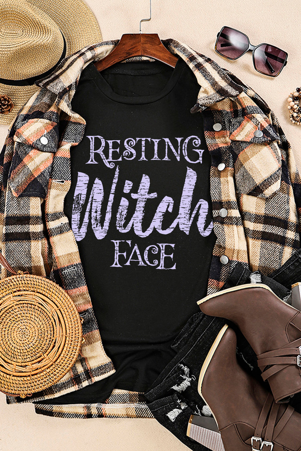 Black Witch Casual Letter Print Graphic Tee