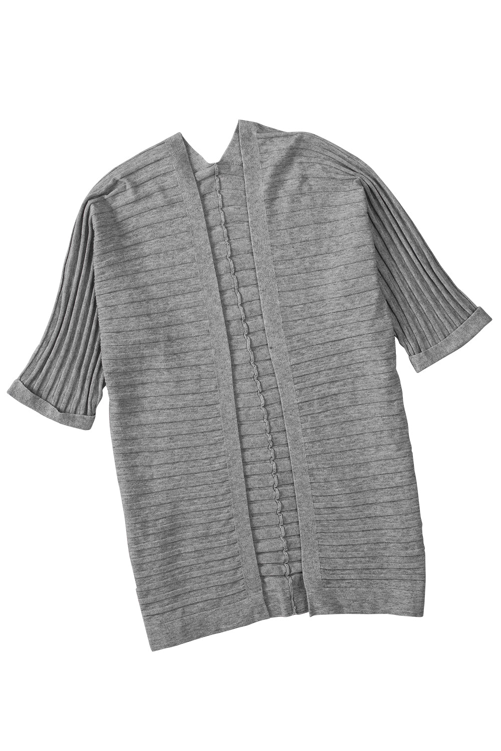 Grey Textured Ribbed Open Front Knit Cardigans