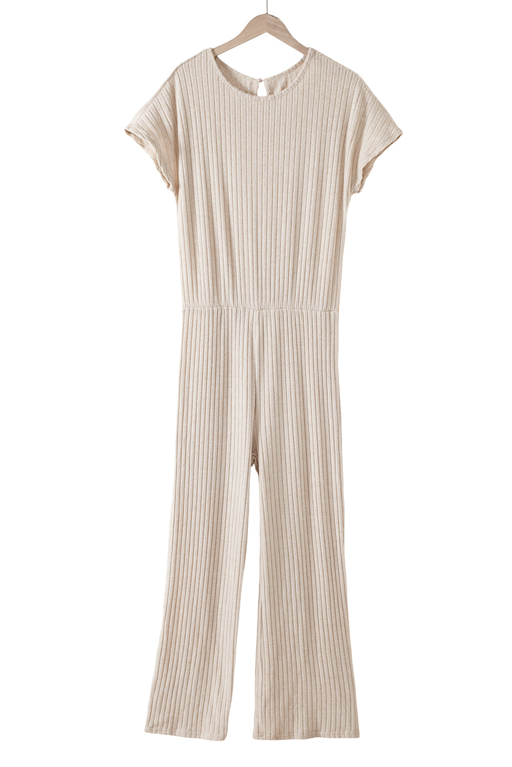 Solid Color Ribbed Short Sleeve Wide Leg Jumpsuit