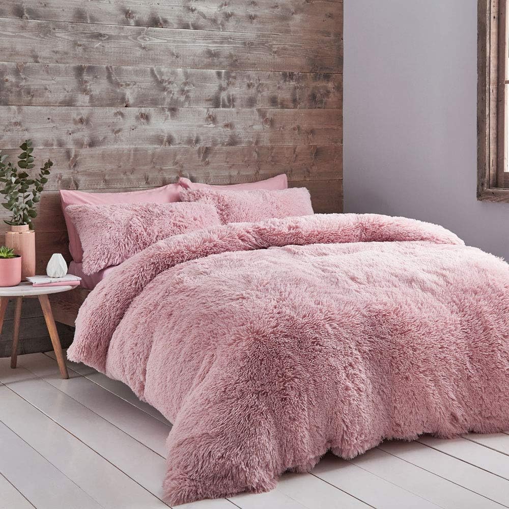 Cuddly Faux Fur Blush Duvet Cover Set by Catherine Lansfied