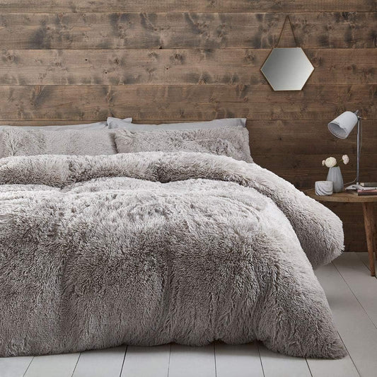 Cuddly Faux Fur Silver Duvet Cover Set by Catherine Lansfied