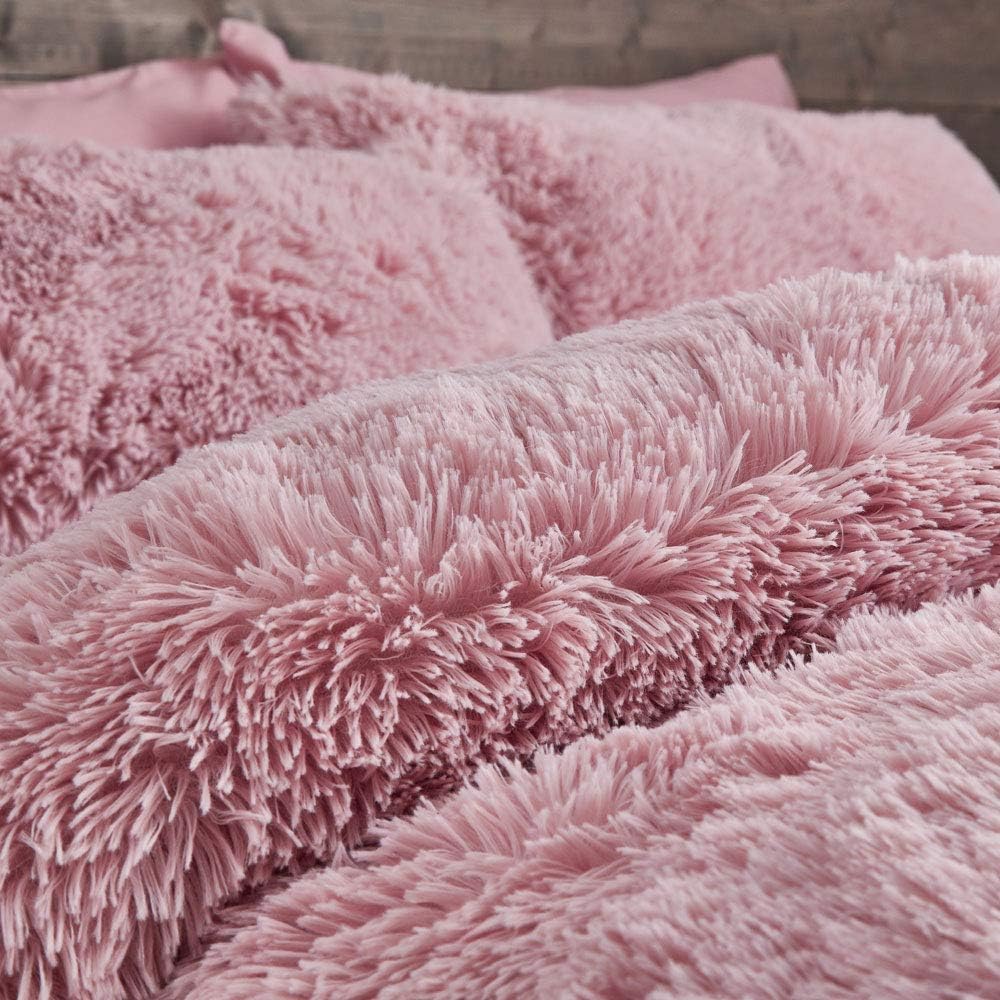 Cuddly Faux Fur Blush Duvet Cover Set by Catherine Lansfied