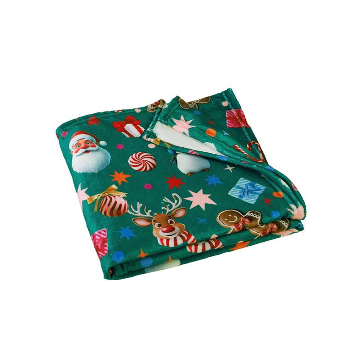 Catherine Lansfield Green Christmas Icons Cosy Fleece Blanket Throw