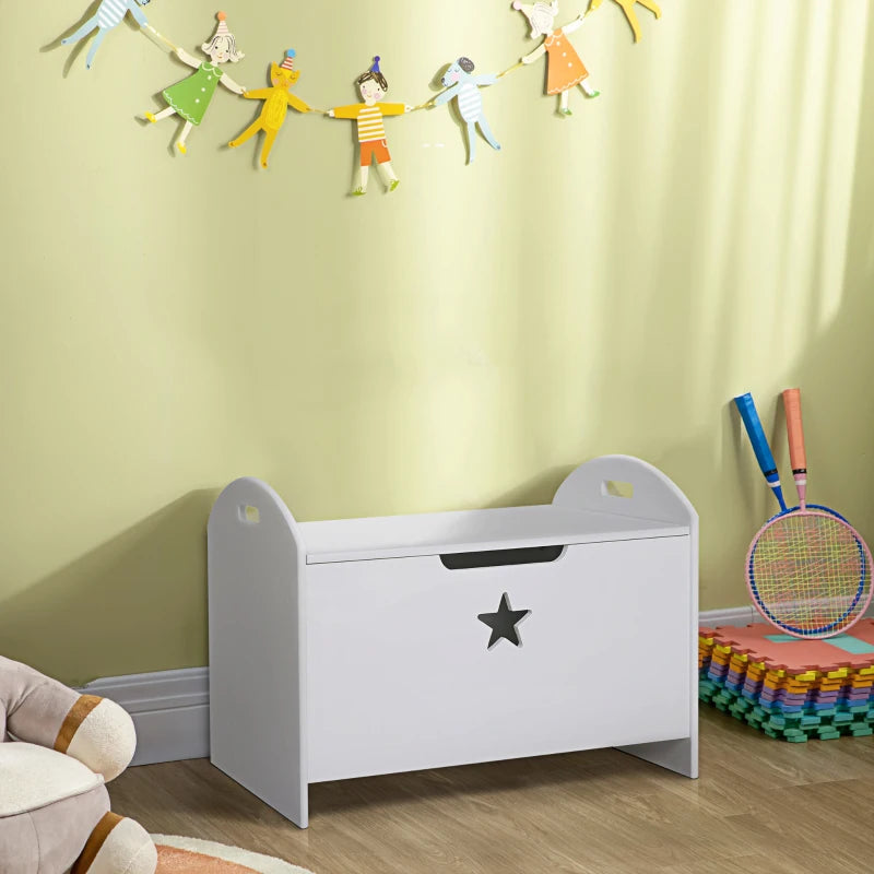 Kids Wooden Toy Box Organizer Children's Toy Storage with Lid - White