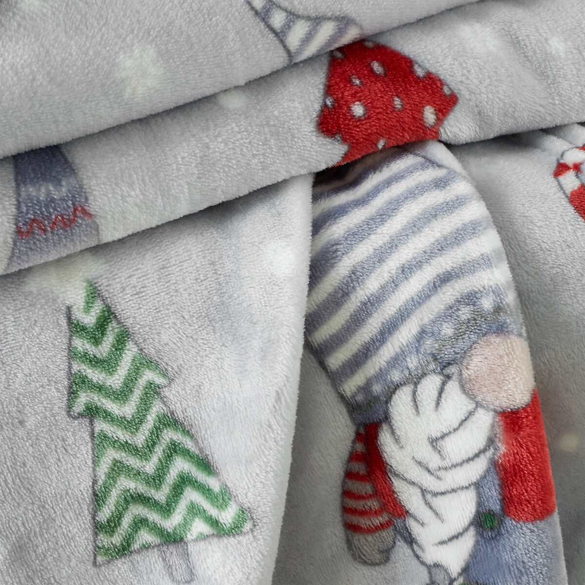 Christmas Festive Gnomes Cosy Fleece Blanket Throw in Red and Grey by Catherine Lansfield