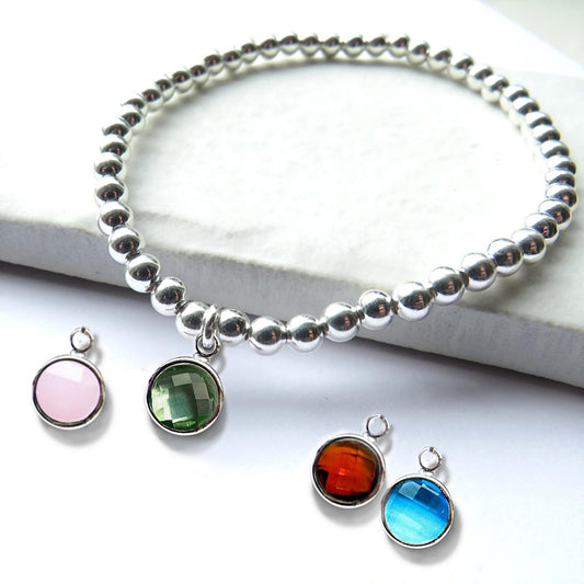 Birthstone Silver Beaded Bracelet