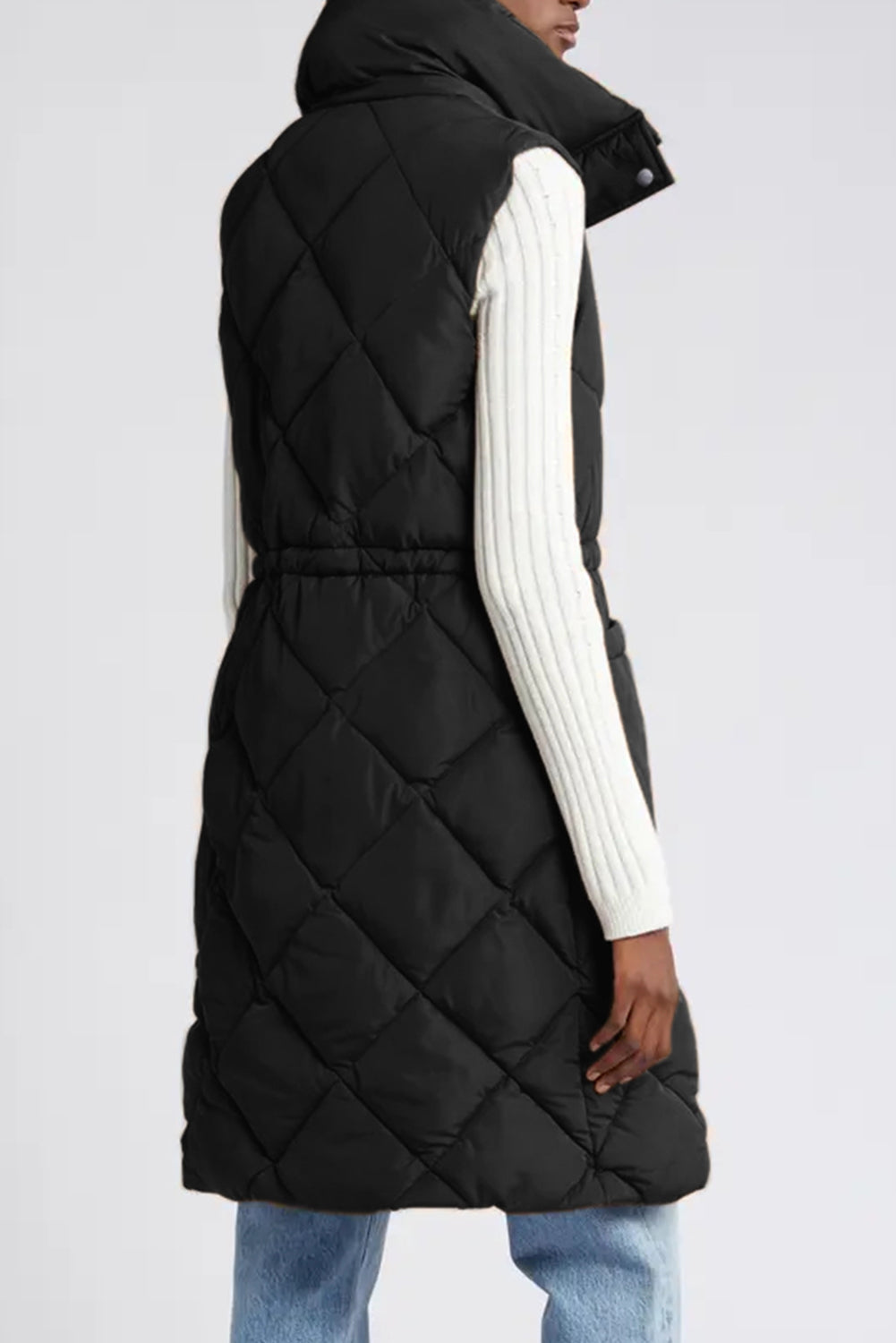 Puffer Quilted Stand Collar Pocketed Vest Coat