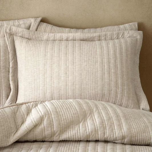 Tamba Jersey Stripe Quilted Oxford Pillowcase Pair in Natural by Pineapple Elephant