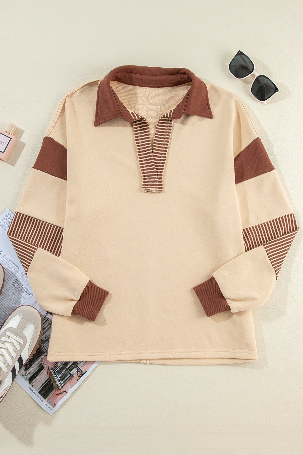 Striped Patchwork Collar Sweatshirt