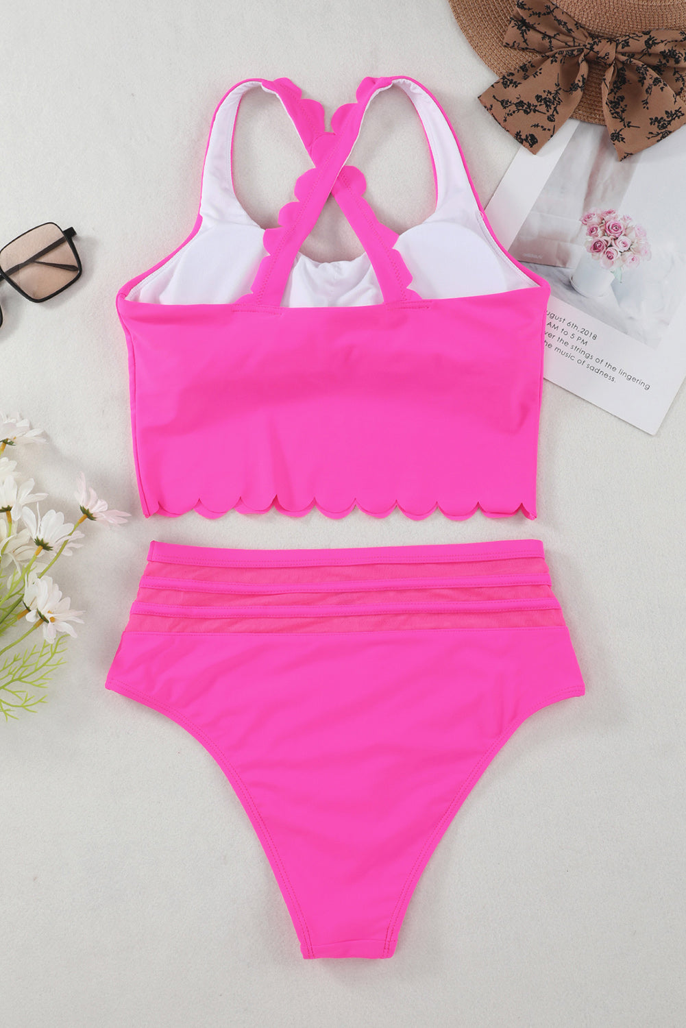 Scalloped Sleeveless High Waisted Two Piece Swimsuit