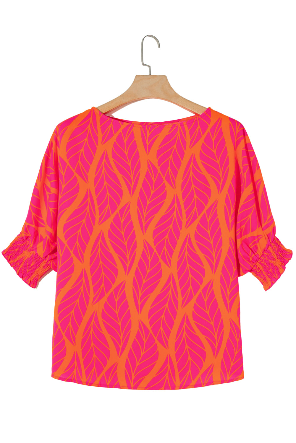 Rose Tropical Leaf Print Smocked Plus Size Dolman Top