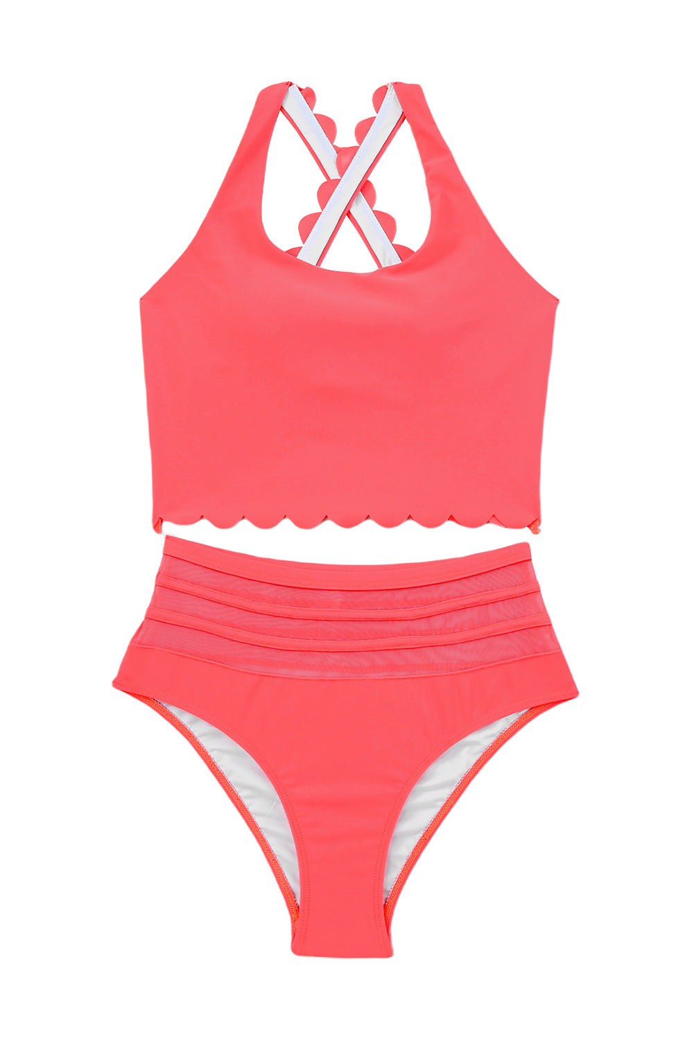 Scalloped Sleeveless High Waisted Two Piece Swimsuit