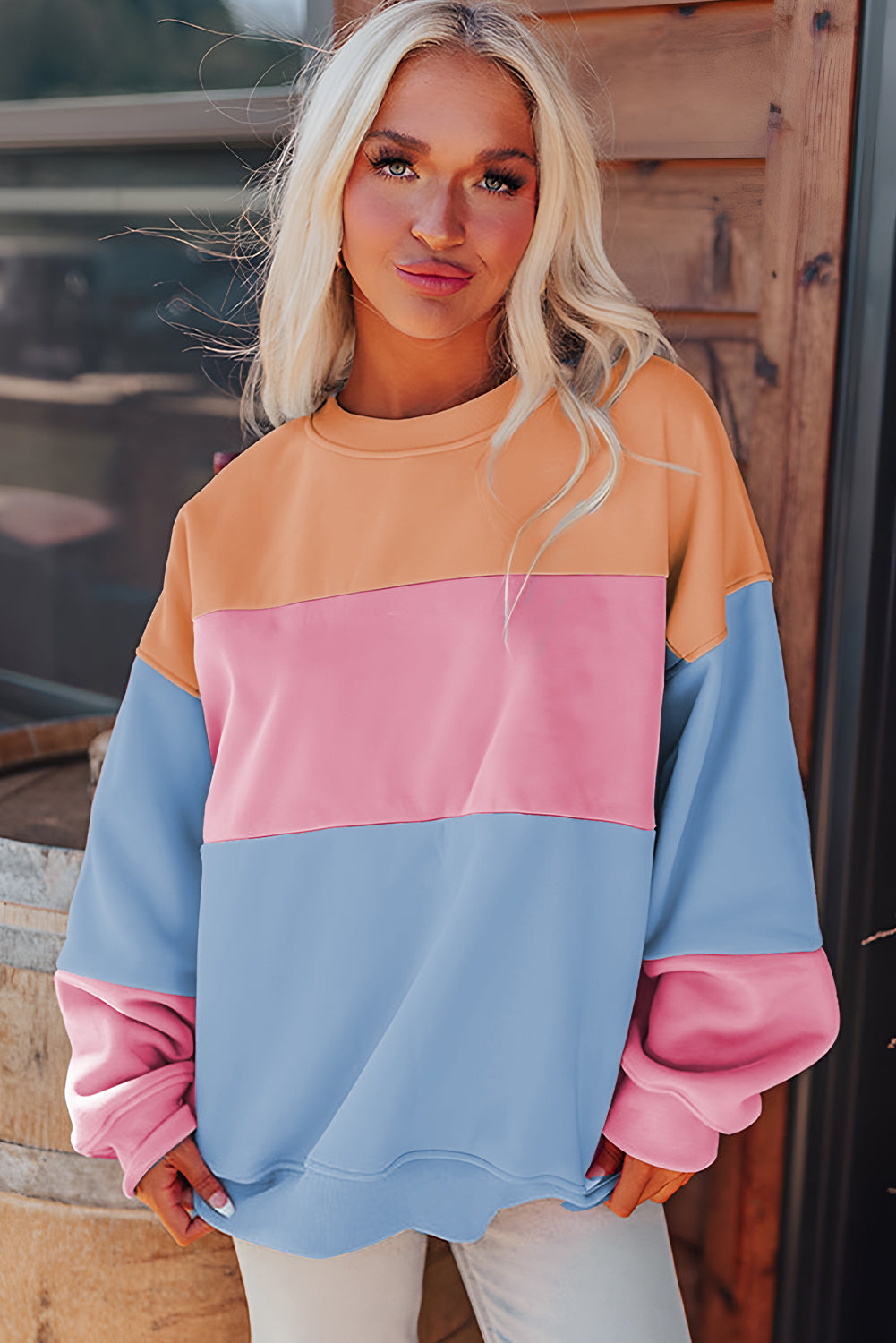 Meadow Mauve Colourblock Patchwork Drop Shoulder Sweatshirt