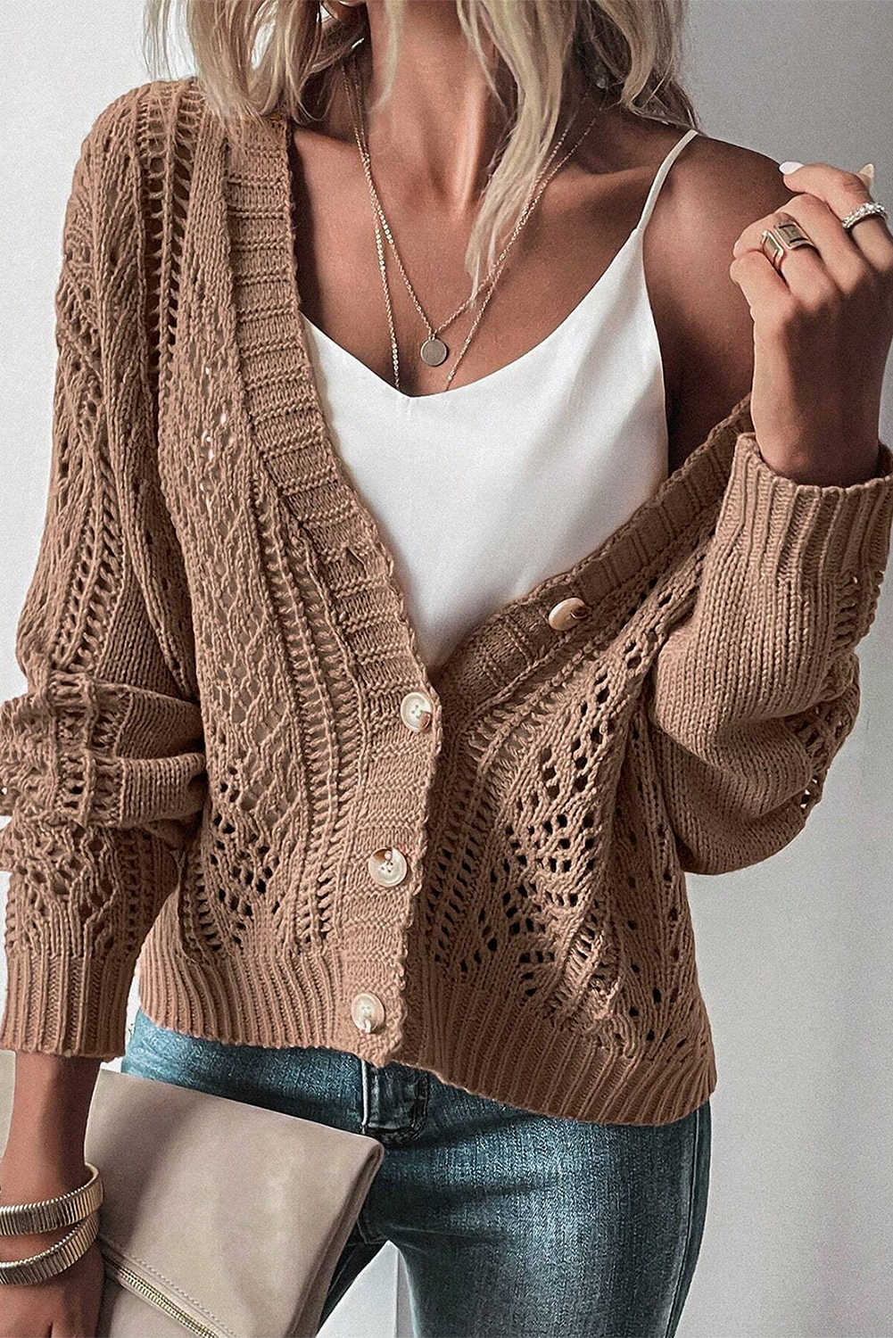 Real Teal Hollow Knit Drop Shoulder Cardigan