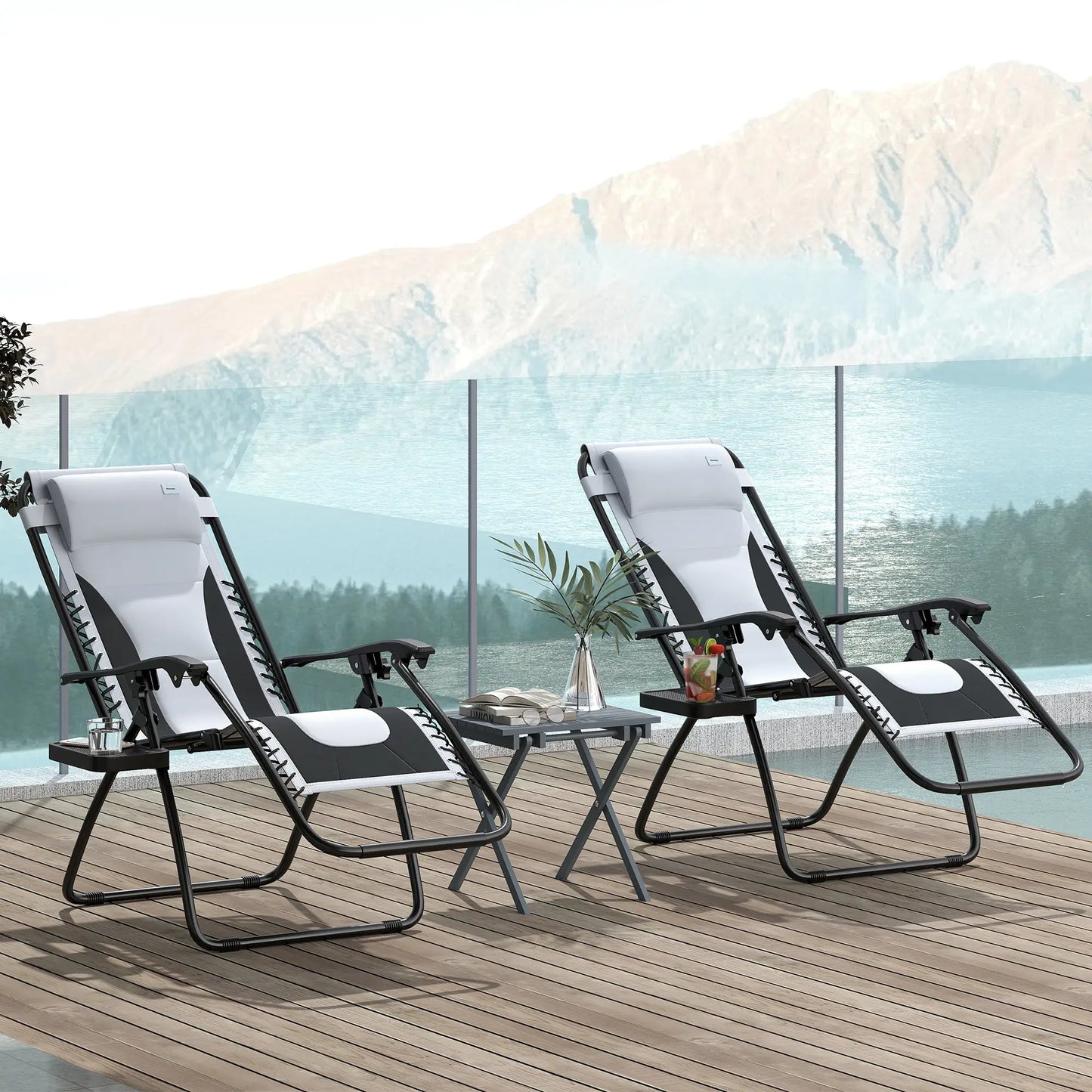 Set of 2 Zero Gravity Lounger Chairs in Grey